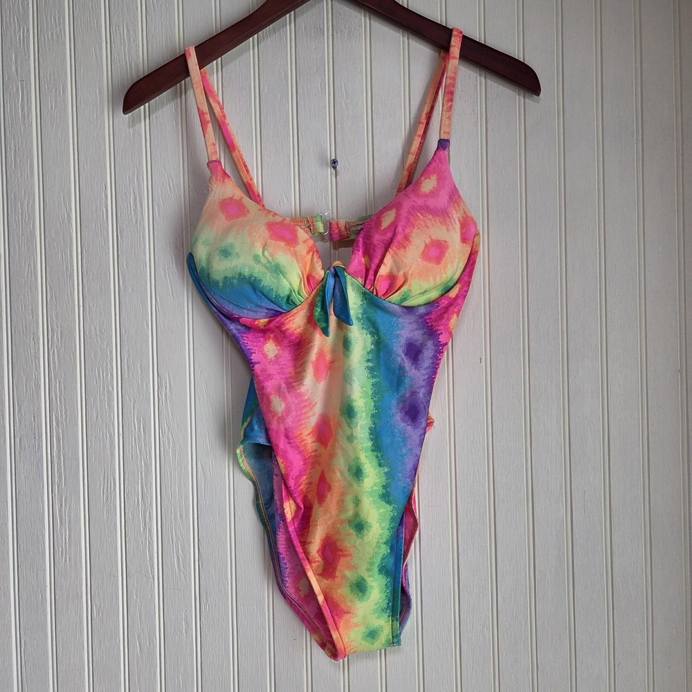 Pacific Connections Swimsuit Womens Small Multicolor Tie Dye Rainbow One Piece